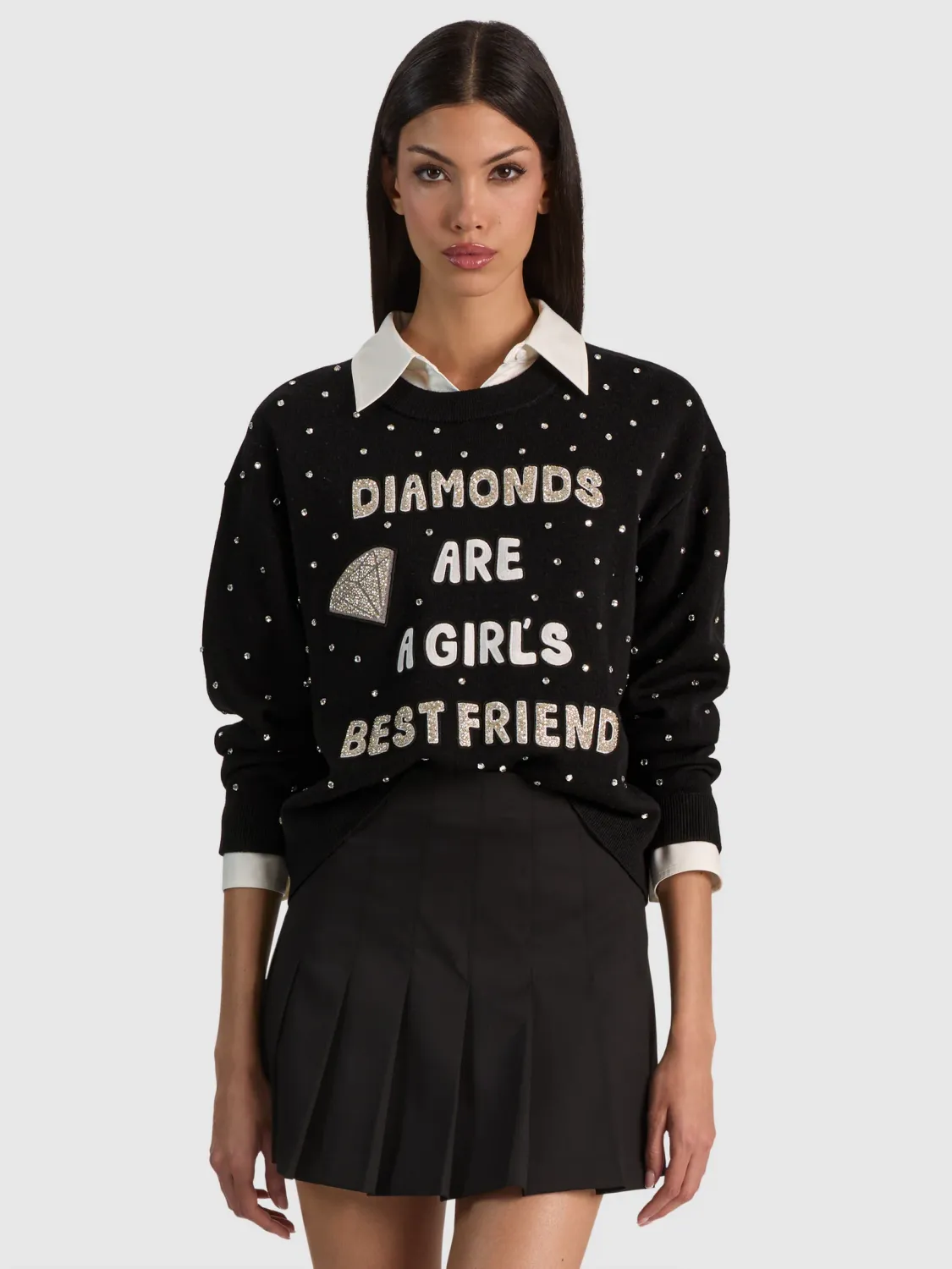 PERRY EMBELLISHED PULLOVER, Color: BLACK, SIZE: M