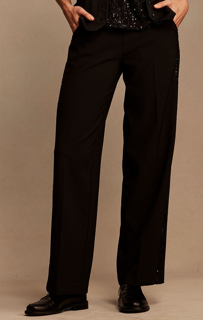 LENNOX SLEEK STRETCH SEQUIN TUXEDO PANT, Color: BLACK ONYX, SIZE: XS