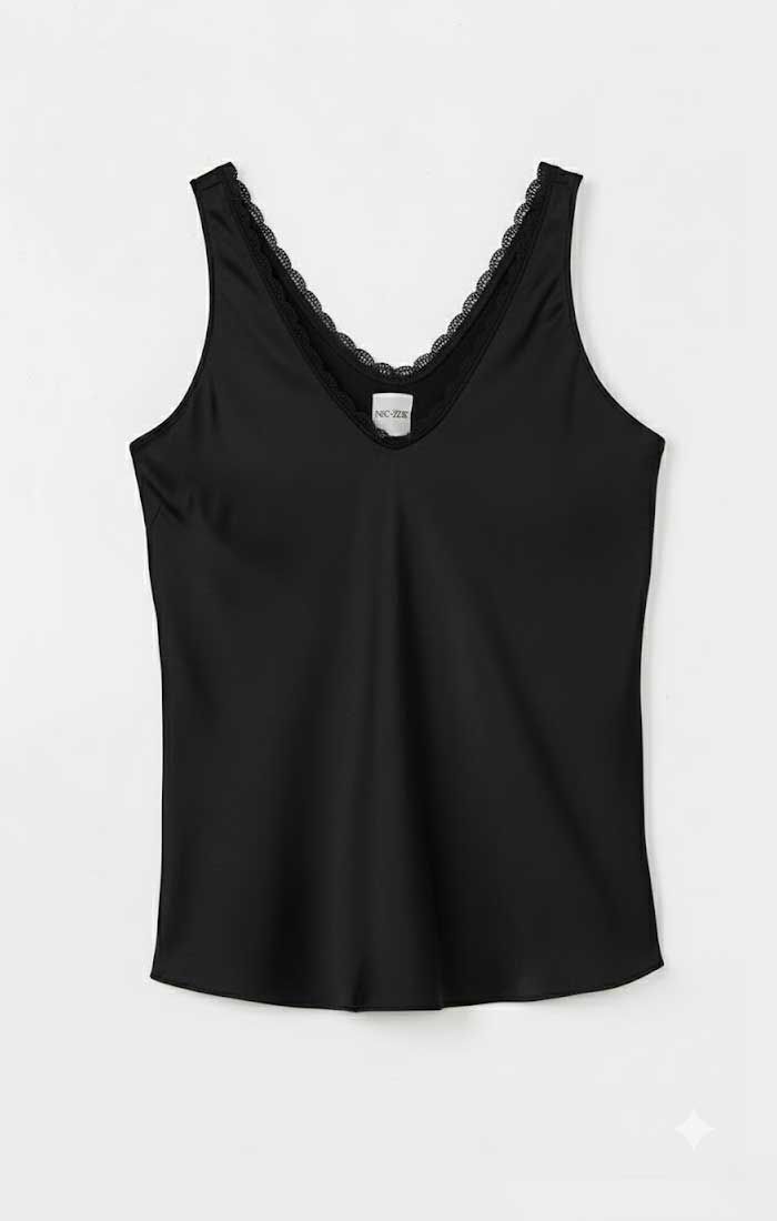 DAY GLOSS LACE TRIM TANK, Color: BLACK ONYX, SIZE: XS