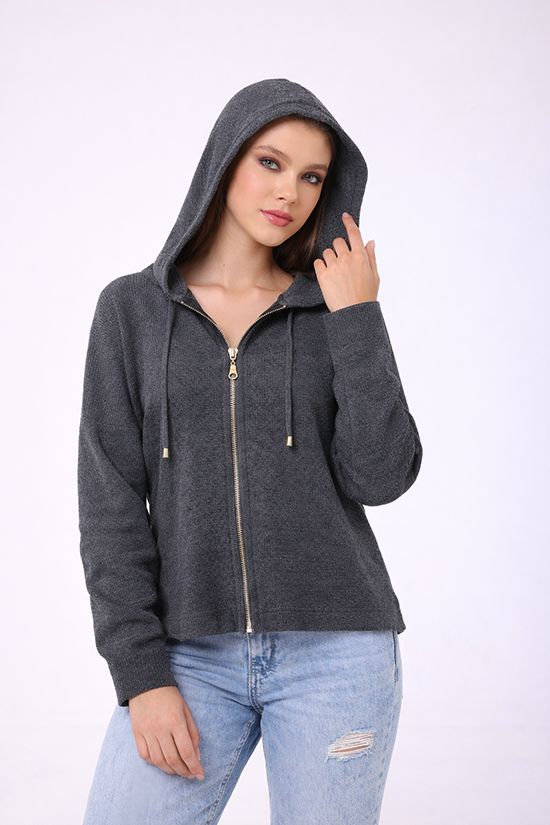 CHENILLE ZIP HOODIE, Color: HEATHER GREY, SIZE: XS