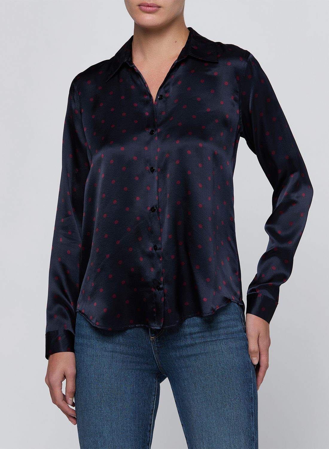 TYLER L/S BLOUSE -, Color: MIDNIGHT/DEEP SANGRIA POLKA DOT, SIZE: XS