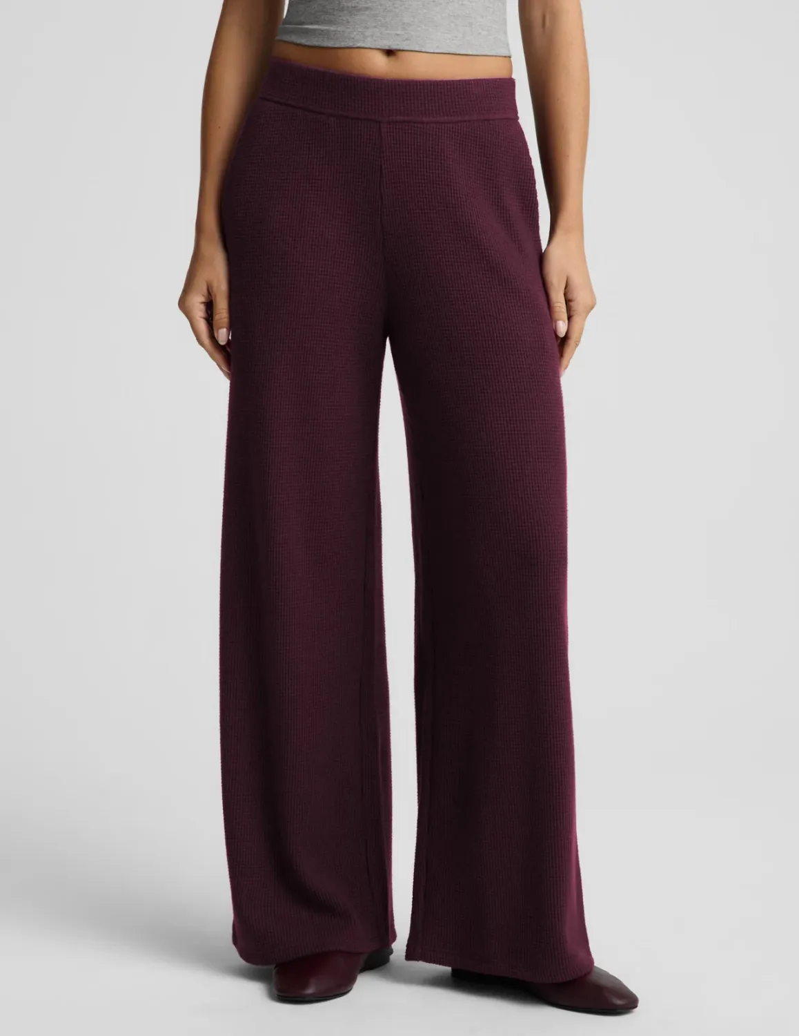 REST DAY WAFFLE WIDE LEG PANT, Color: CABERNET, SIZE: XS