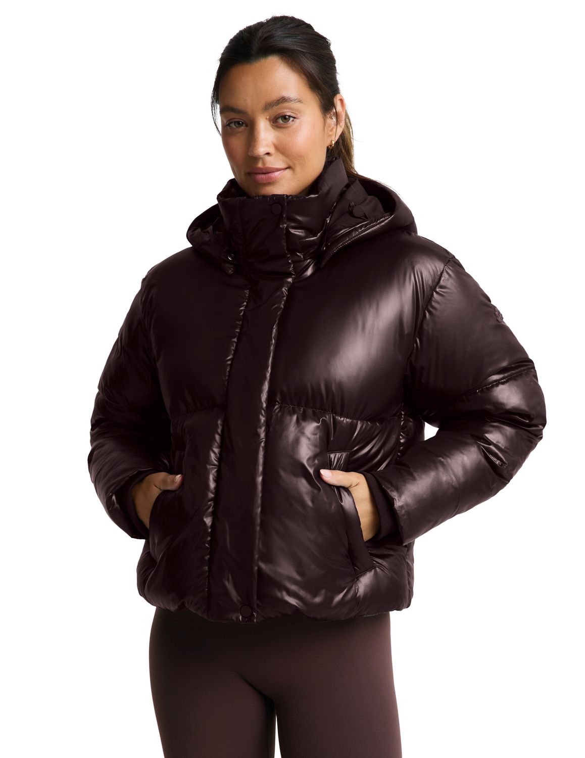 UP FOR IT PUFF SHINE JACKET, Color: SHINE COCOA PLUM, SIZE: XS