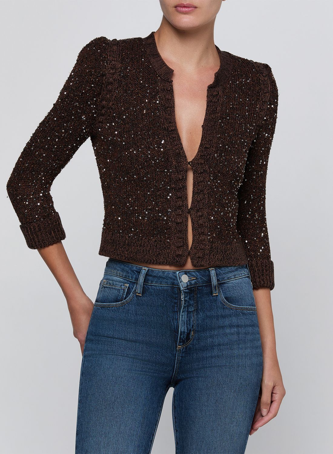 THISTLE SEQUINED CARDIGAN, Color: BLACK/JAVA/SEQUINS, SIZE: XS