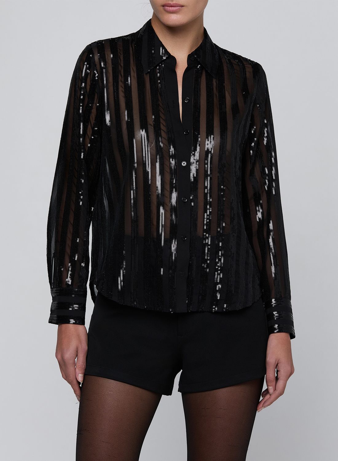 DYANA LONG SLEEVE SEQUIN BLOUSE, Color: BLACK, SIZE: XS