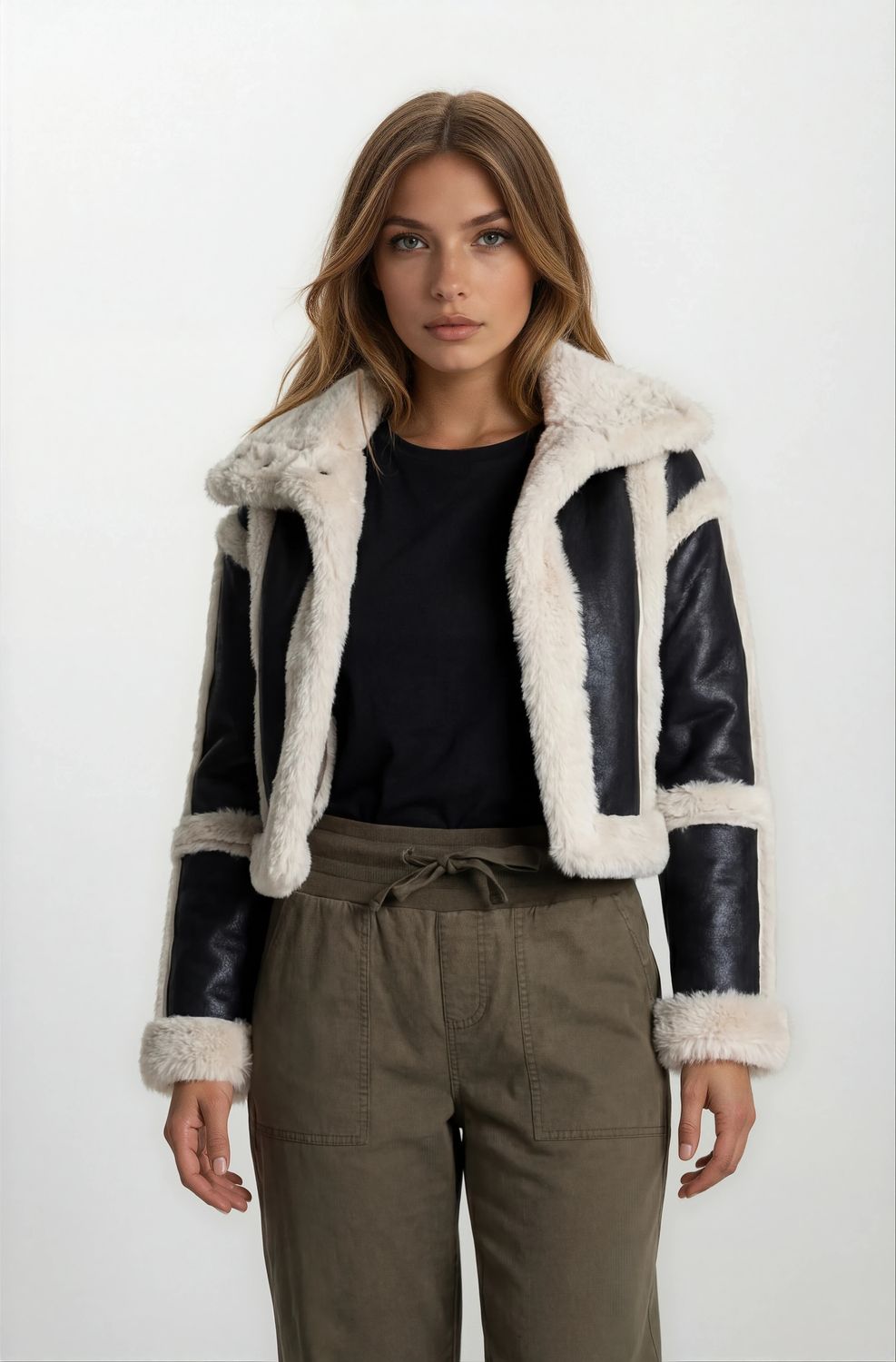LORELEI VEGAN DISTRESSED SEUDE FAUX FUR TRIM JACKET, Color: BLACK, SIZE: XS