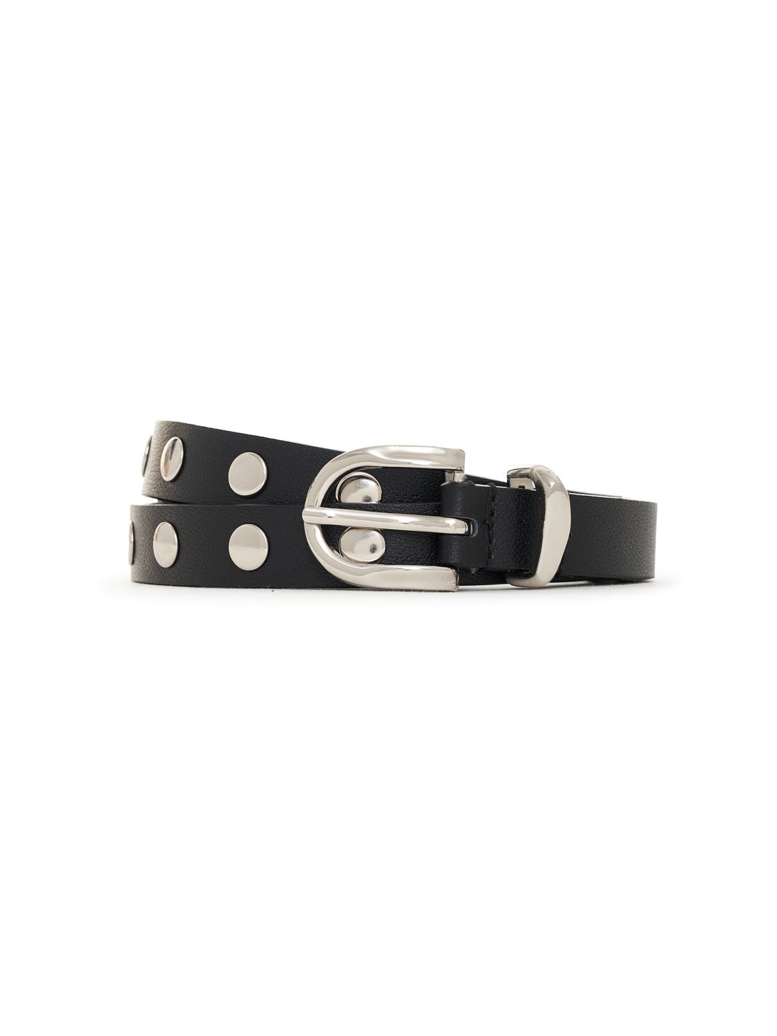 STUDDED ALL DAY LEATHER BELT, Color: BLACK, SIZE: XS/S