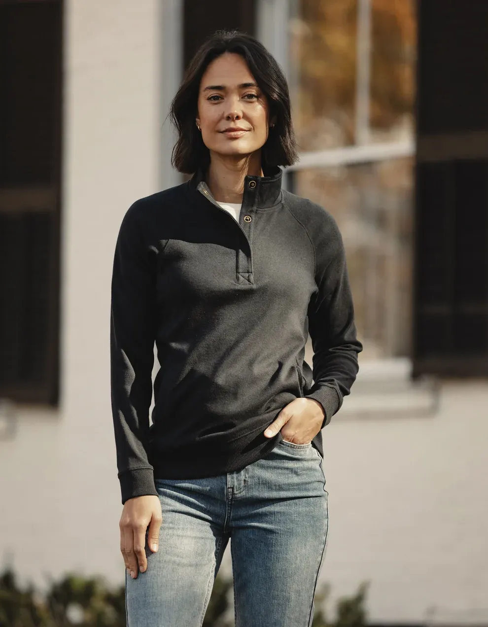 PURMESO WEEKEND SNAP PULLOVER, Color: BLACK, SIZE: XS