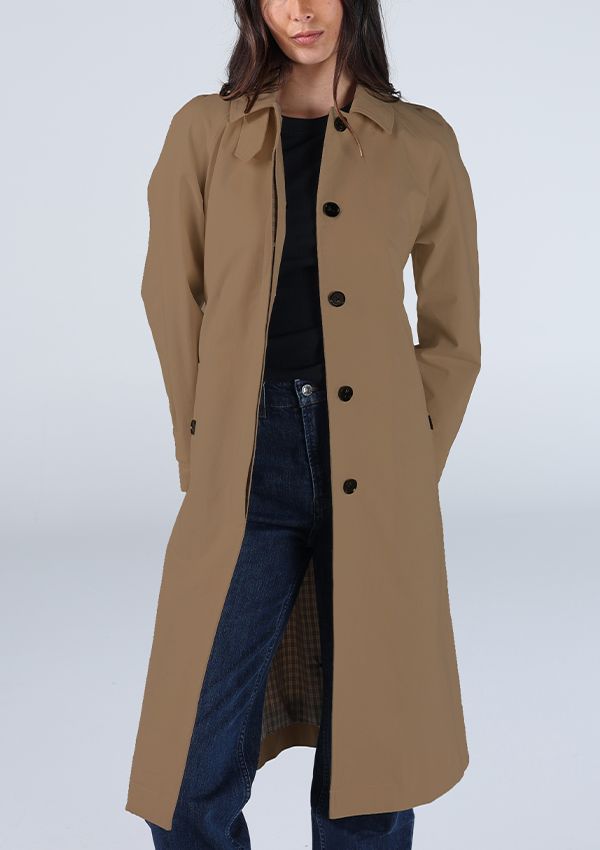 NORMAL STRETCH CAR COAT, Color: DARK KHAKI, SIZE: S