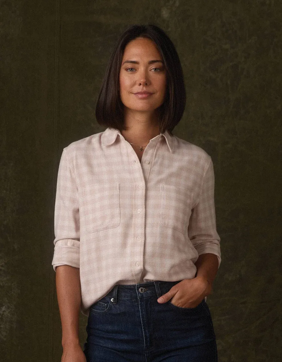 SOFTLOOM FLANNEL BUTTON UP, Color: OAT PLAID, SIZE: XS