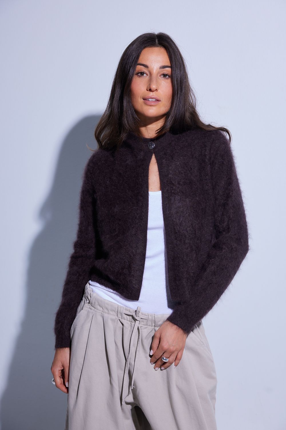 BRUSHED DOLOMITE DRIFT CARDI, Color: PEWTER, SIZE: XS