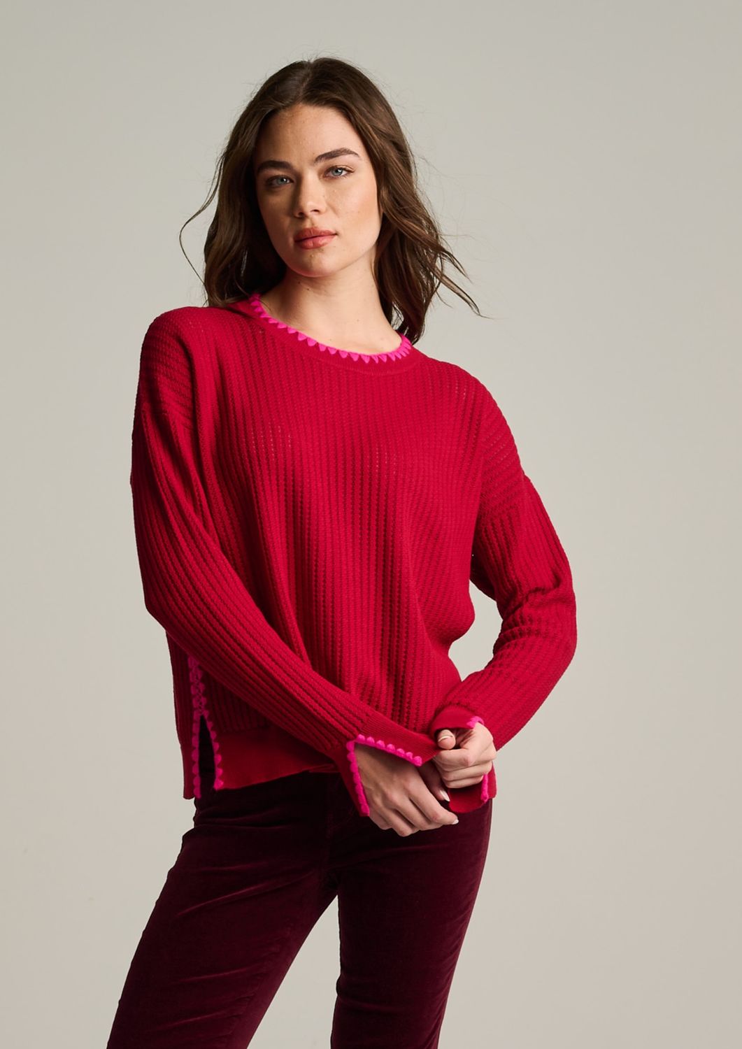 POWER STITCH SWEATER, Color: SPICE RED, SIZE: XS