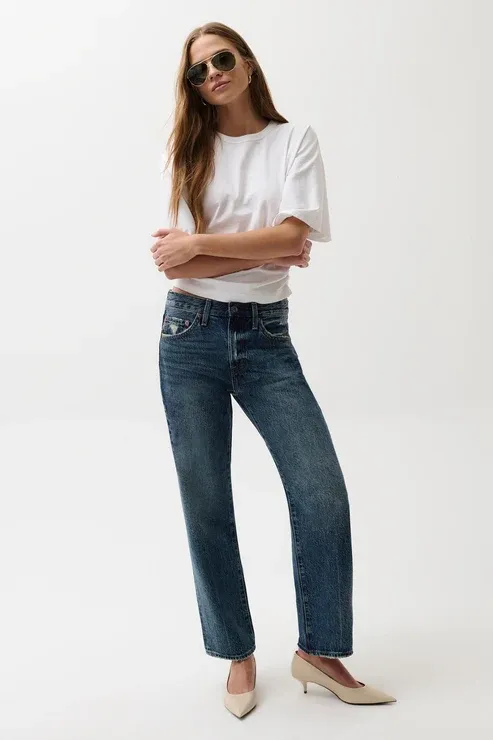LEXI MID RISE BOWED STRAIGHT JEAN