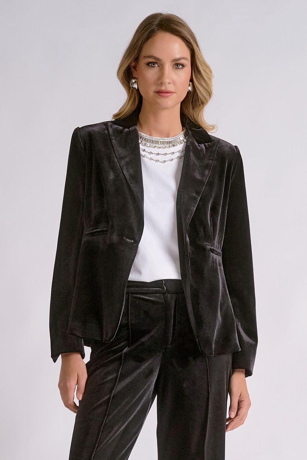 VELVET JACKET BLAZER, Color: BLACK, SIZE: XS
