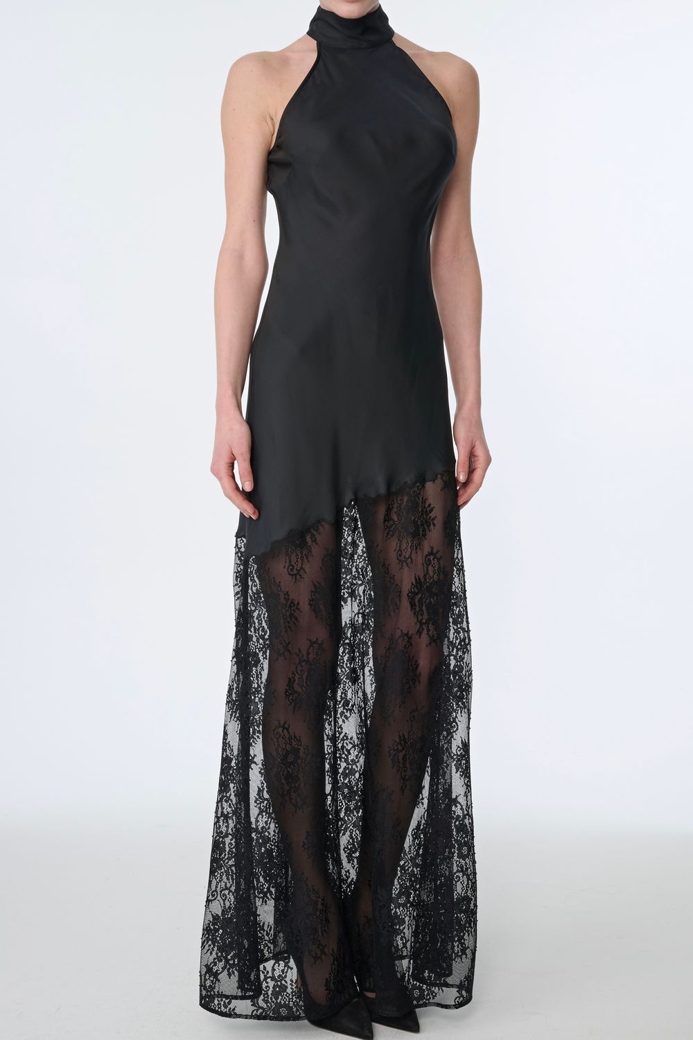 ALBA MOCK NECK GOWN, Color: JET, SIZE: 0