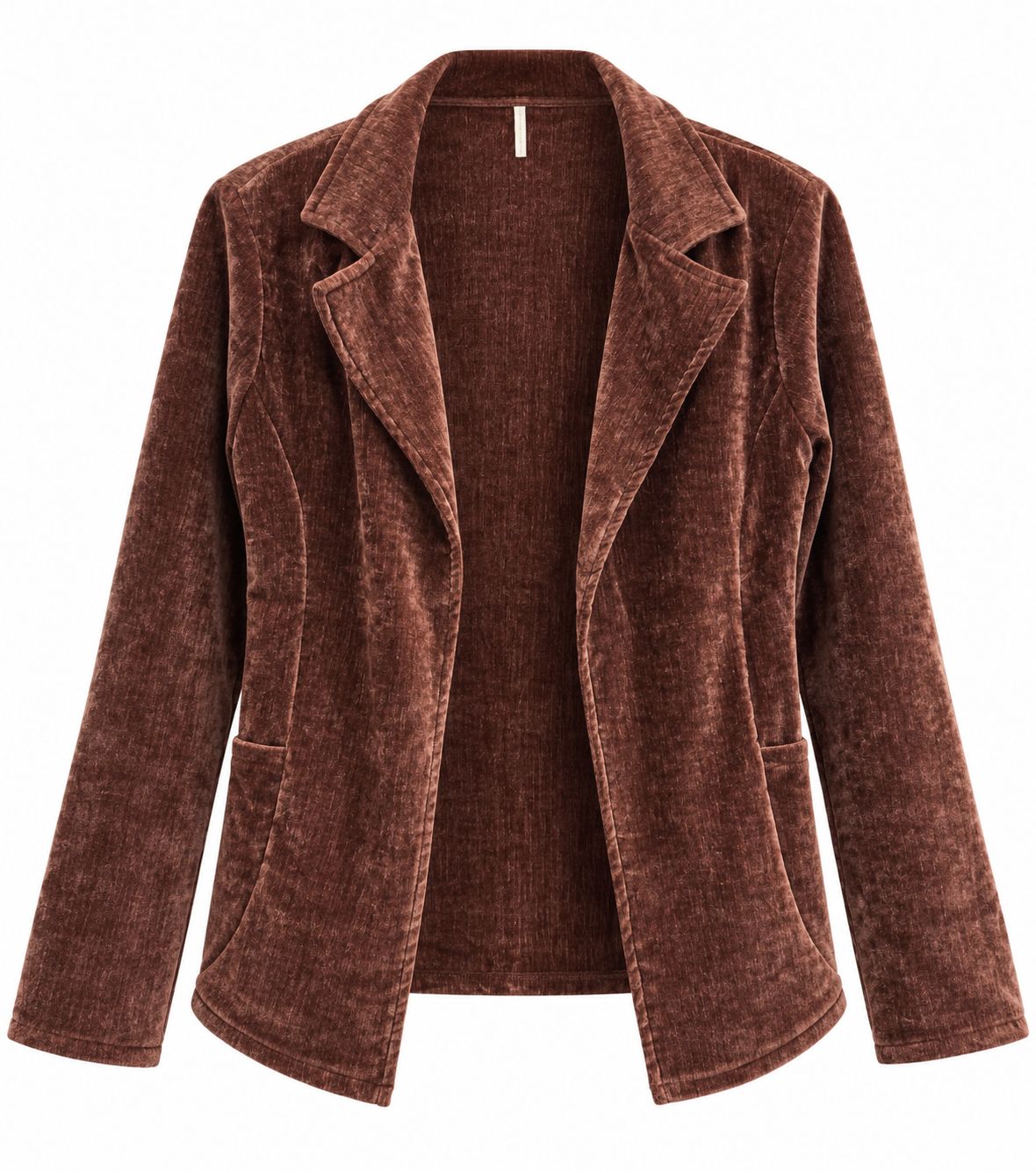 TEXTURED WOVEN CHENILLE LAPEL CARDIGAN, Color: DARK CHOCOLATE, SIZE: XS