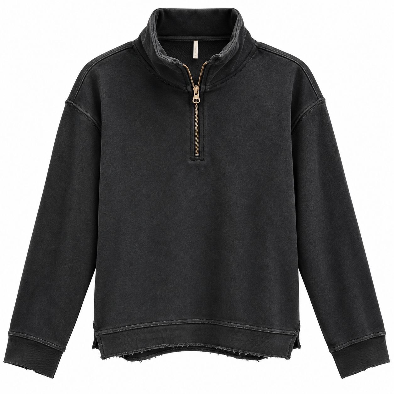 COTTON CASHMERE TERRY HARLEY ZIP PULLOVER, Color: JET BLACK, SIZE: XS