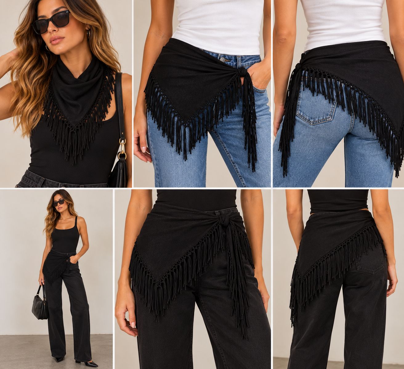 FRINGEY SCARF, Color: BLACK, SIZE: OS