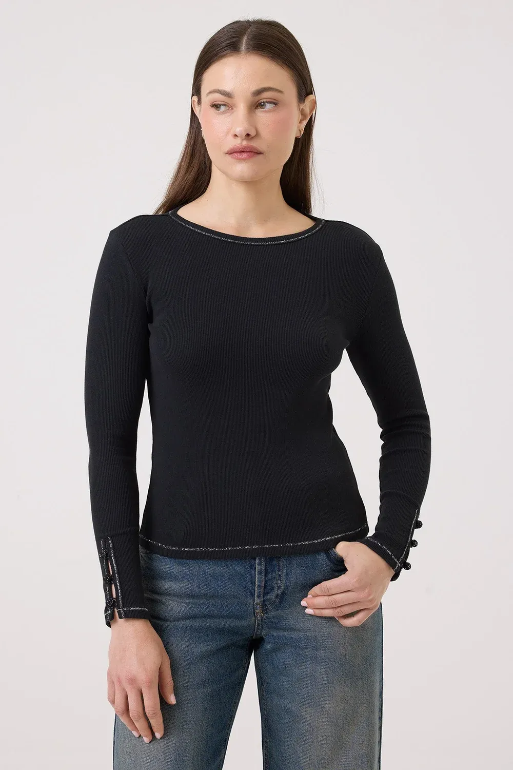 CÉLESTE ORGANIC MICRO RIB TOP, Color: BLACK, SIZE: XS