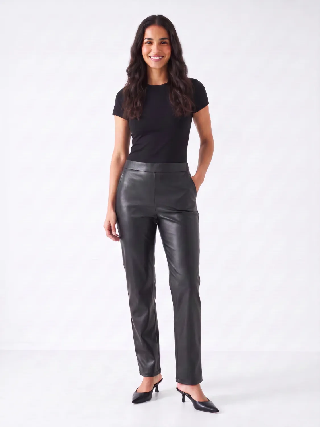LAUREL FAUX LEATHER STRAIGHT LEG PANTS, Color: BLACK, SIZE: XS
