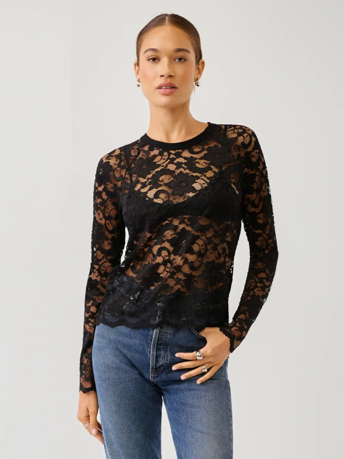 MARLENA LACE TOP, Color: BLACK, SIZE: XS