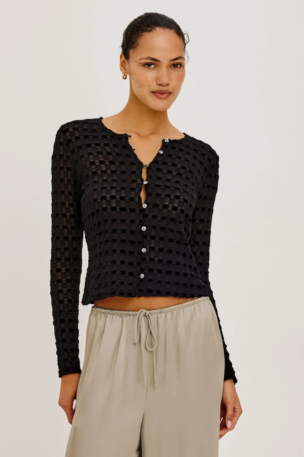 CYRAH TOP, Color: BLACK CHECKERBOARD, SIZE: XS