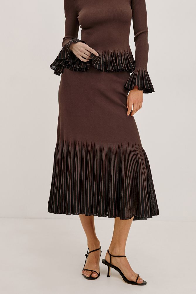 CHARLOTTE SKIRT, Color: BROWN BLACK ORGANZA, SIZE: XS