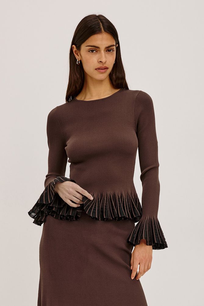 NORA SWEATER, Color: BROWN BLACK ORGANZA, SIZE: XS