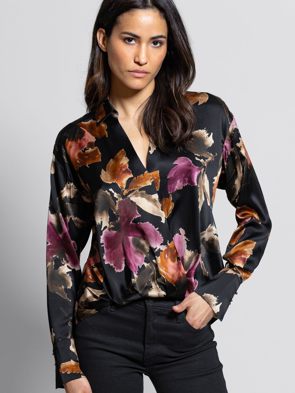 GO LUX CROSS PATHS BLOUSE PRINT, Color: FLORAL EXPRESSIONS, SIZE: XS