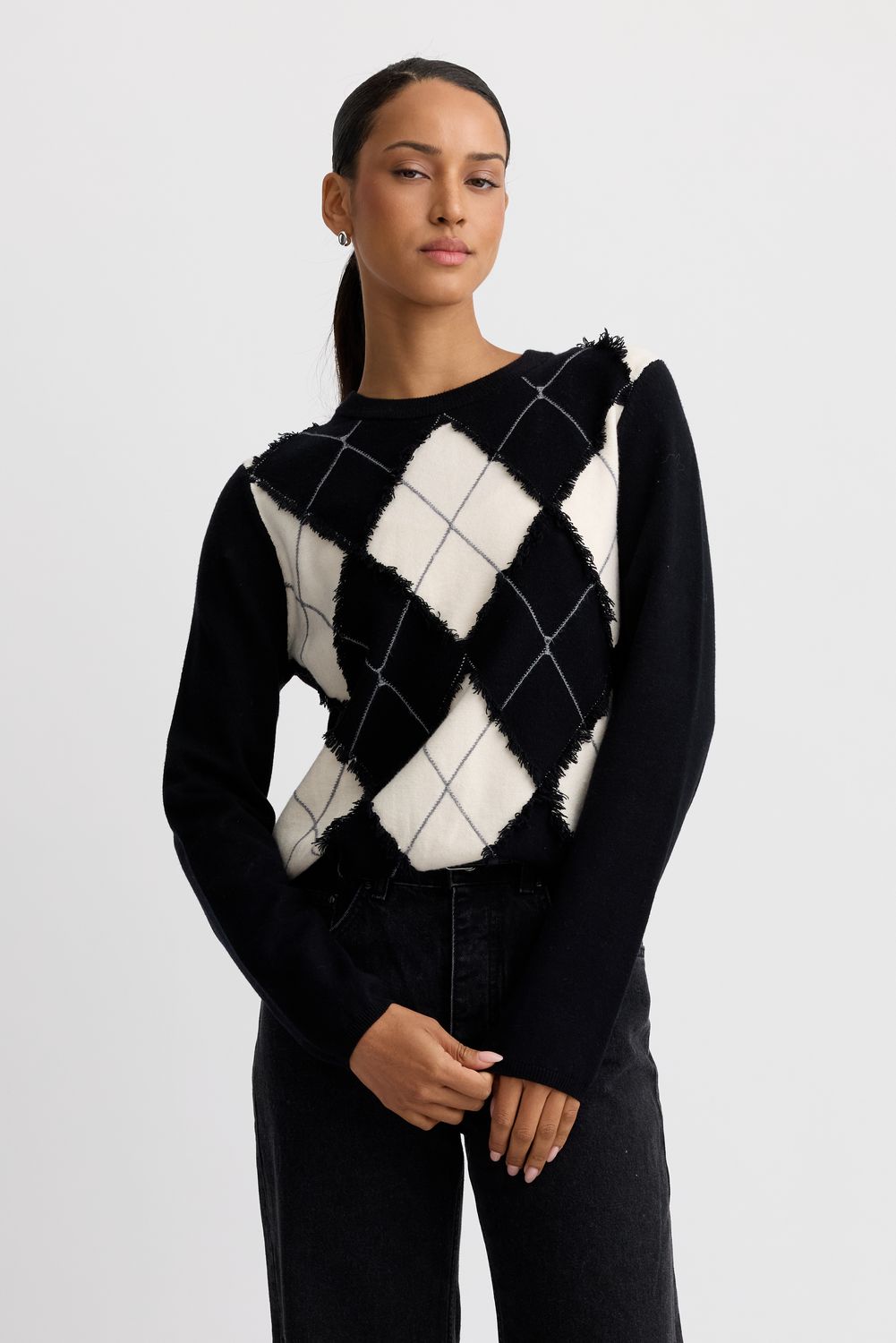 CIARA CREWNECK, Color: BLACK COMBO, SIZE: XS