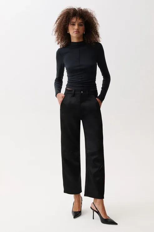 BEAU SEAMED CRESCENT LEG, Color: BLACK SATEEN, SIZE: 23