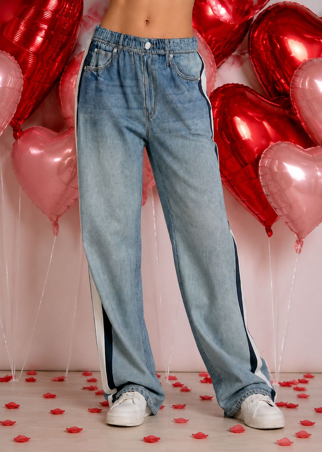 KAYA DOUBKE STRIPE SWEATPANT JEANS, Color: BLUE NAVY/WHITE STRIPE, SIZE: XS