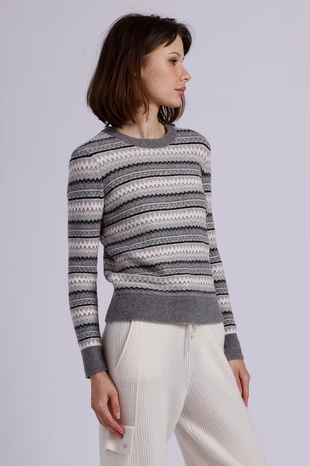 LS FAIR ISLE CREW, Color: GREY MULTI, SIZE: XS