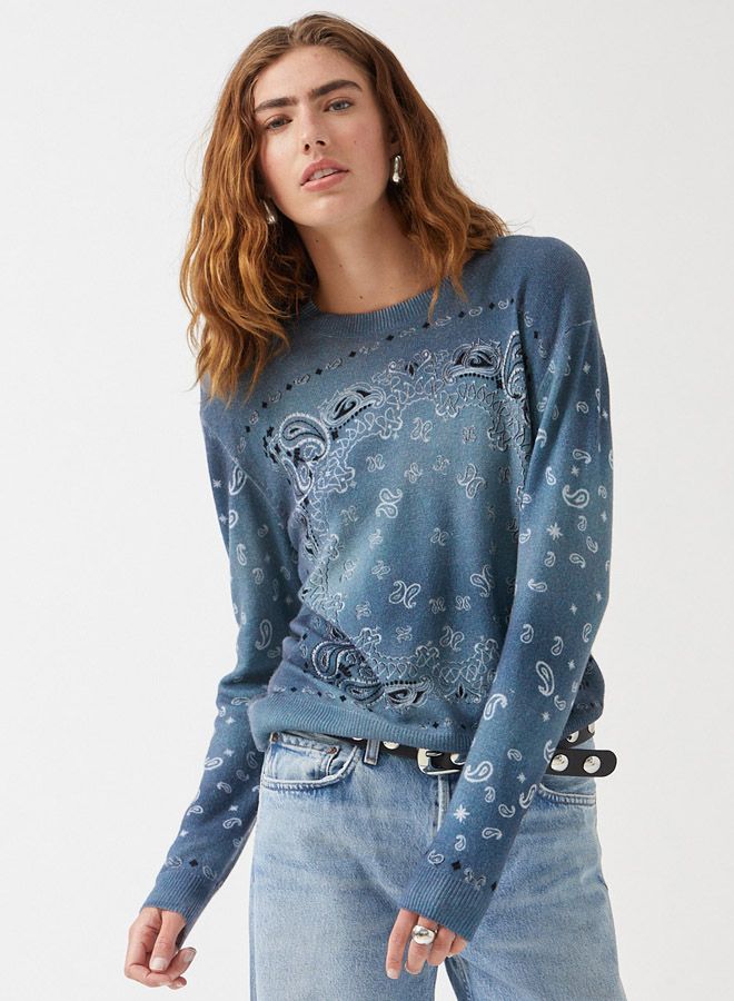 BANDANA PRINT CREW, Color: OPEN SKY COMBO, SIZE: XS