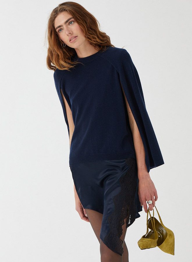 CAPE TOP, Color: NAVY, SIZE: XS