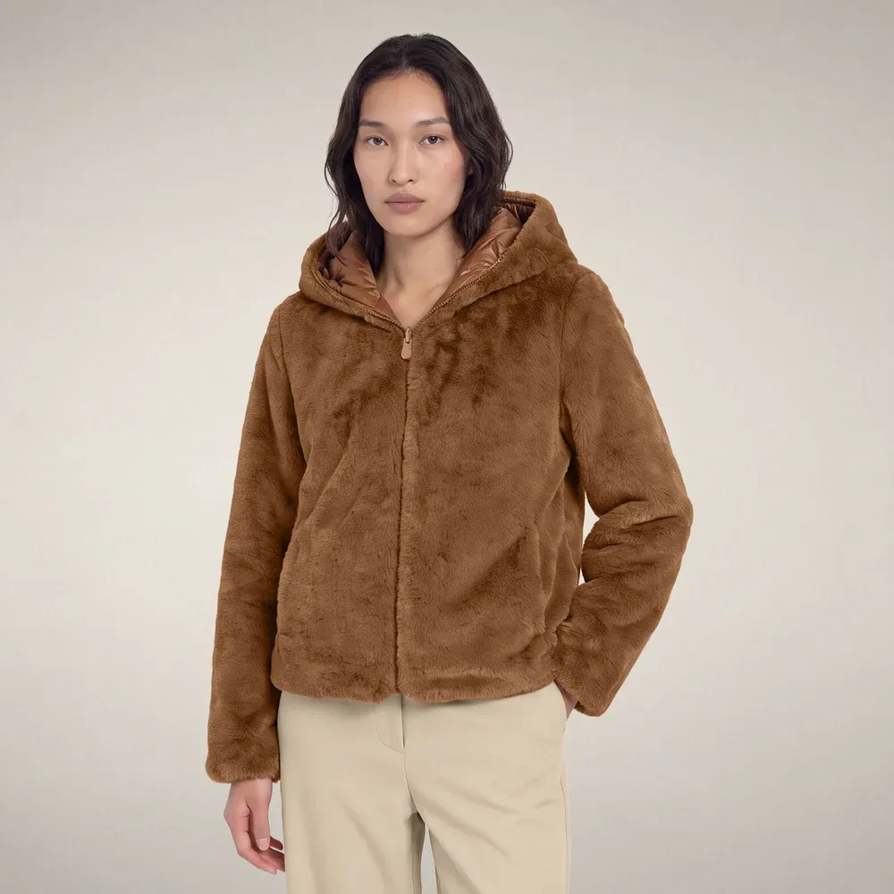 LAILA REVERSIBLE FAUX FUR JACKET, Color: NOISETTE BROWN, SIZE: XS