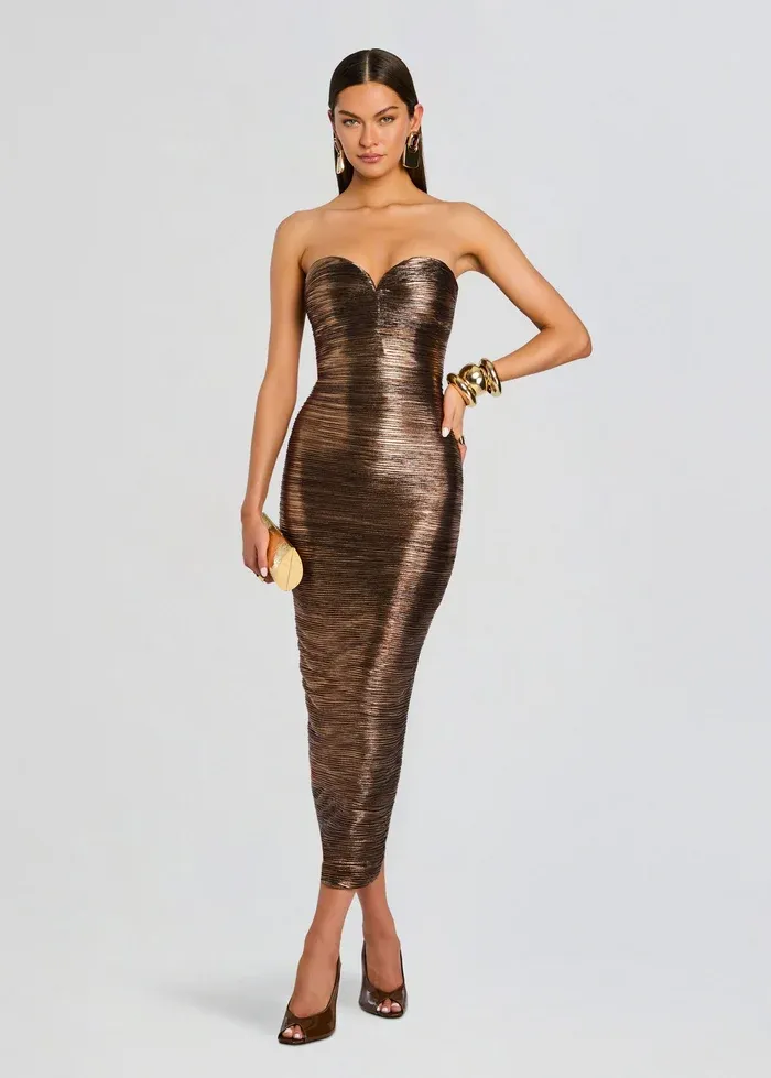 CALYPSA DRESS, Color: METALLIC BRONZE, SIZE: XS