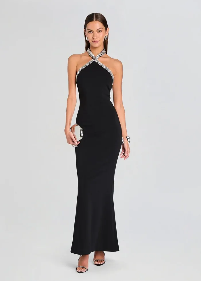 REEDLY EMBELLISHED DRESS, Color: BLACK, SIZE: XS