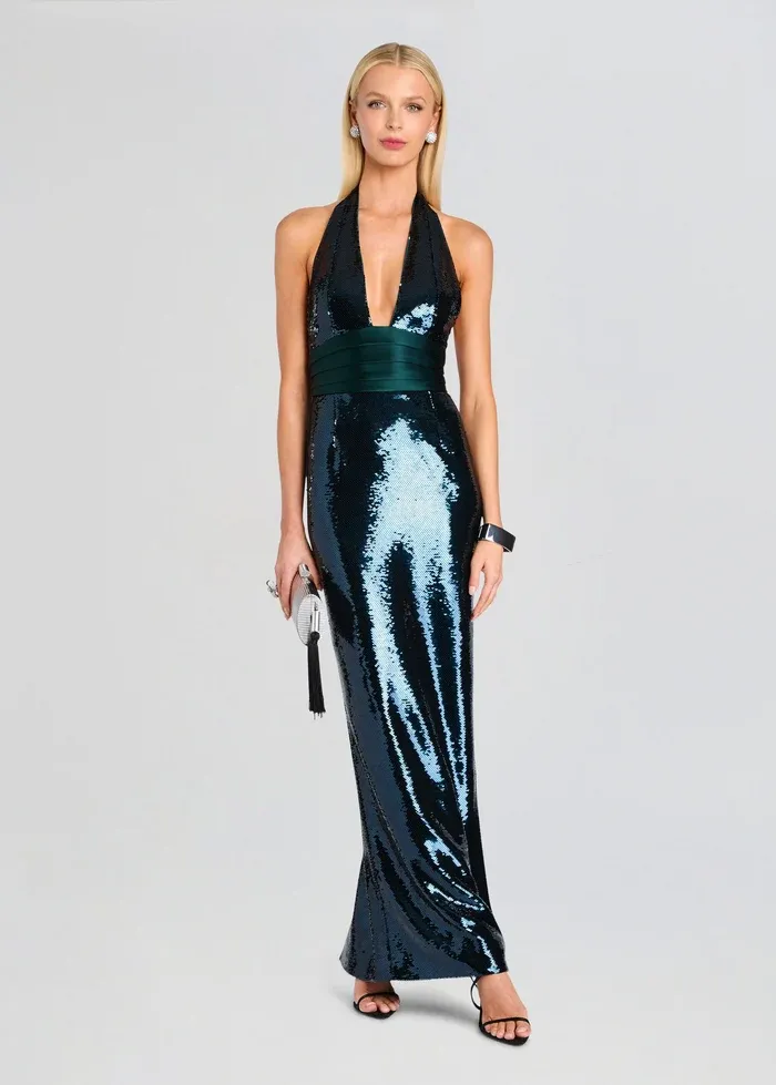 KELSIE SEQUIN DRESS, Color: EMERUADE, SIZE: XS