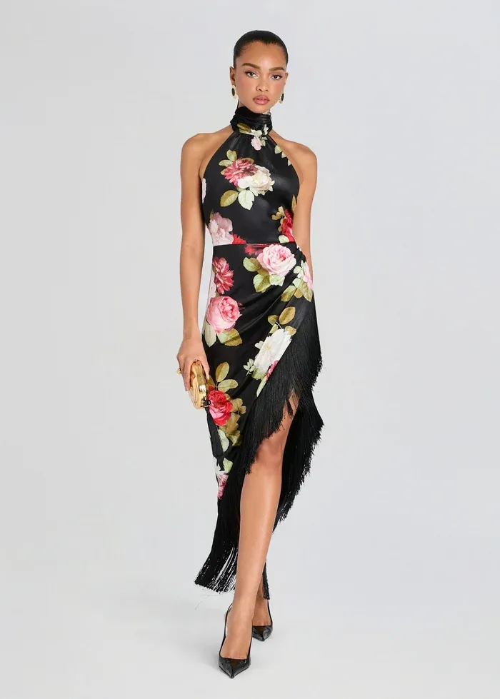 WINREY VELVET DRESS, Color: NOIR ROSE, SIZE: XS