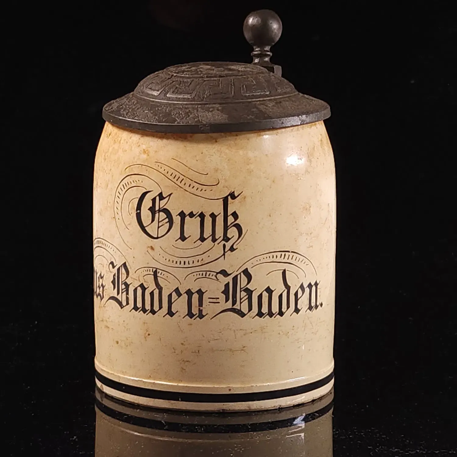 ANTIQUE GERMAN STEIN W/ PEWTER LID