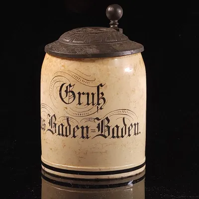 ANTIQUE GERMAN STEIN W/ PEWTER LID