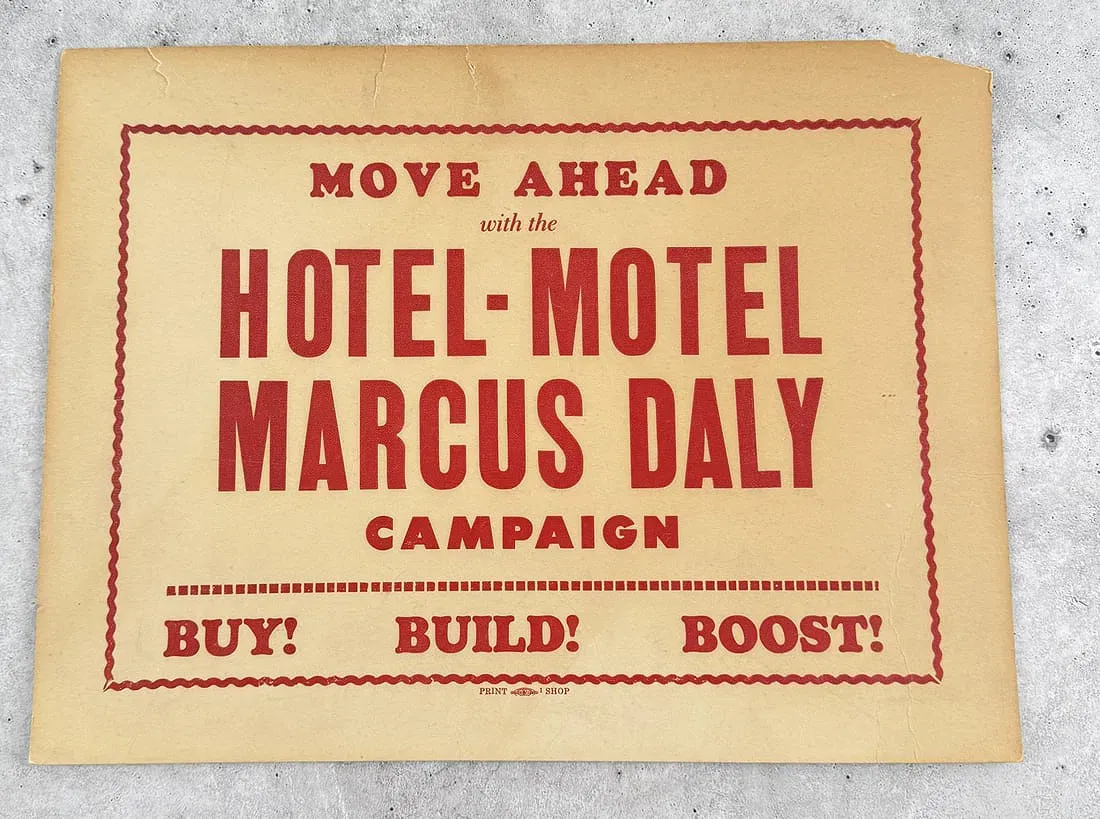 Hotel Motel Marcus Daly Montana Campaign Poster