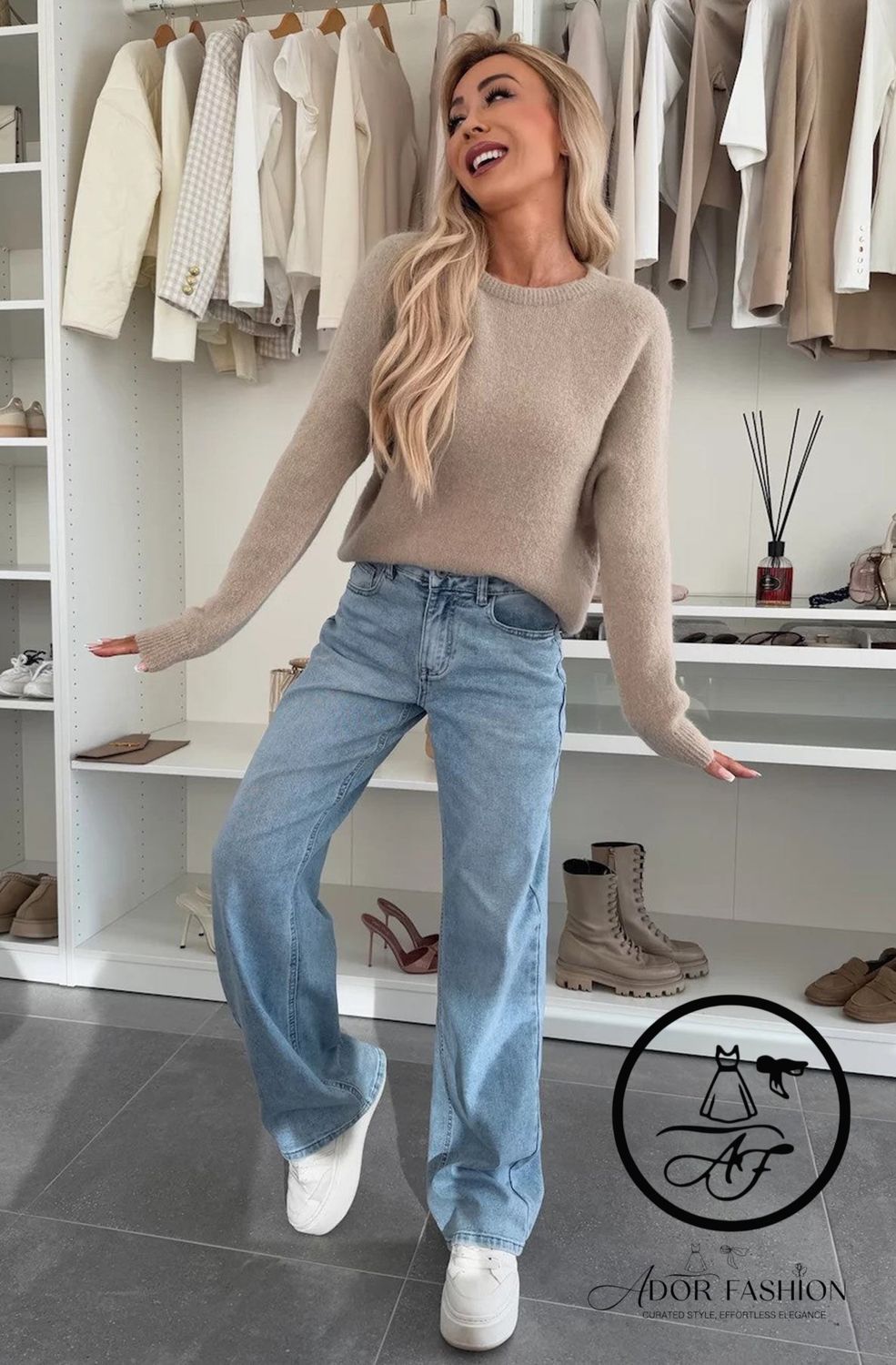 Light Knitted Jumper Sweater-Stone