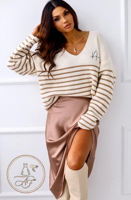 'AMOR' Knitted Jumper Sweater Top-Brown