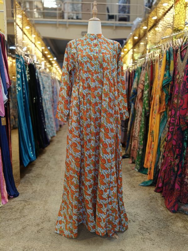 S/M Afra Printed Cotton Dress 57" Long Jalabiya