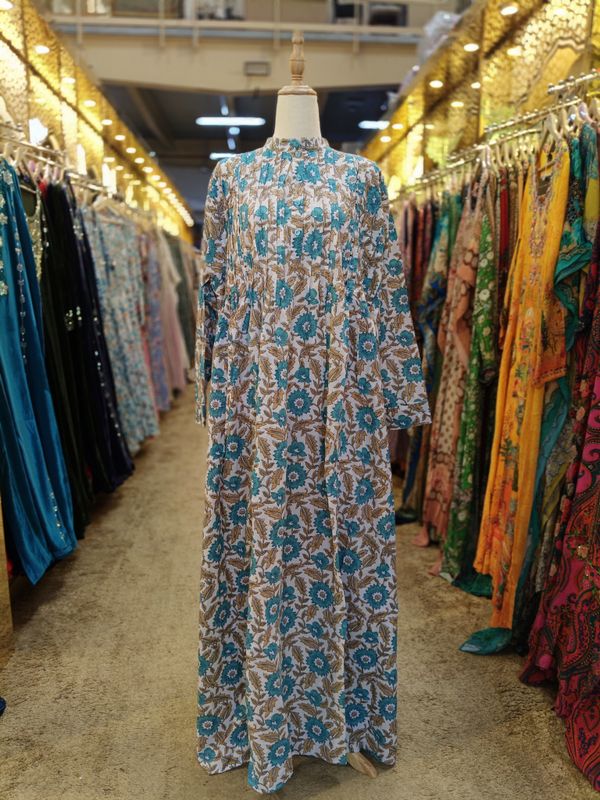 S/M Afra Printed Cotton Dress 57" Long Jalabiya
