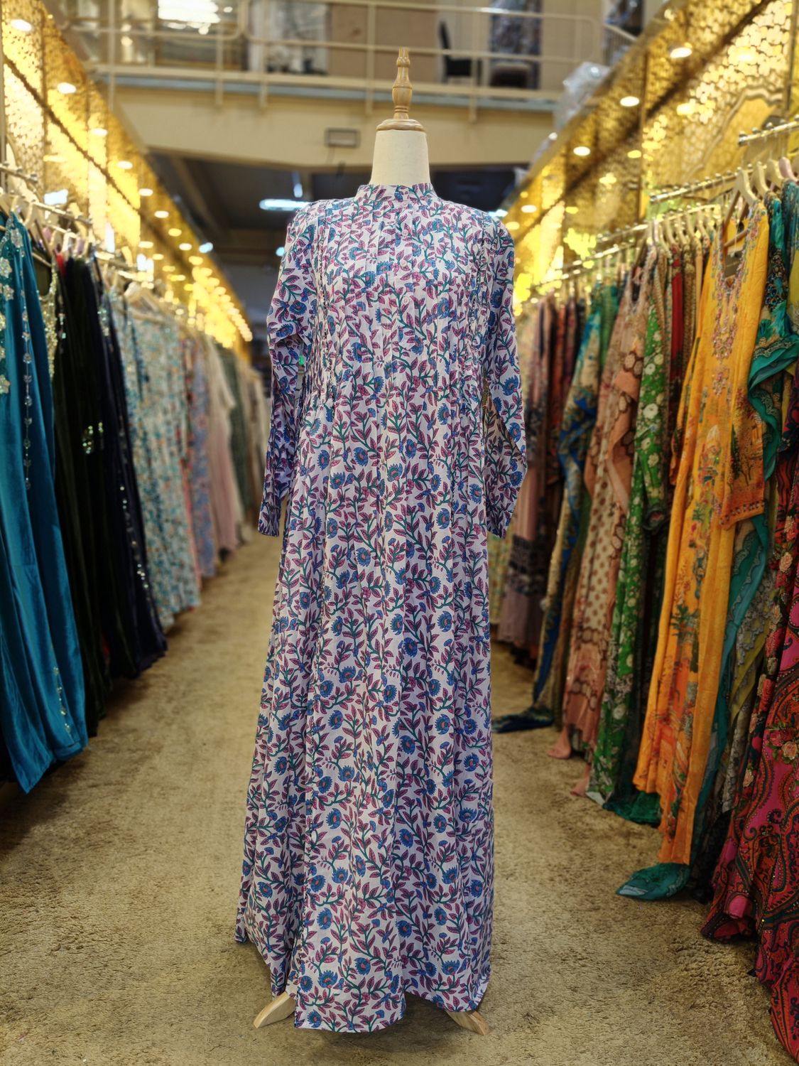 S/M Afra Printed Cotton Dress 57" Long Jalabiya