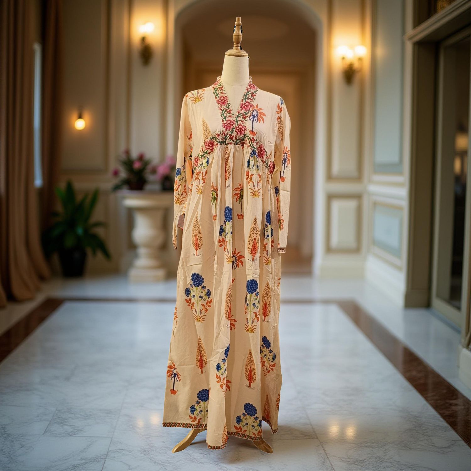 S/M Nida Printed Cotton Dress 57" Long Jalabiya