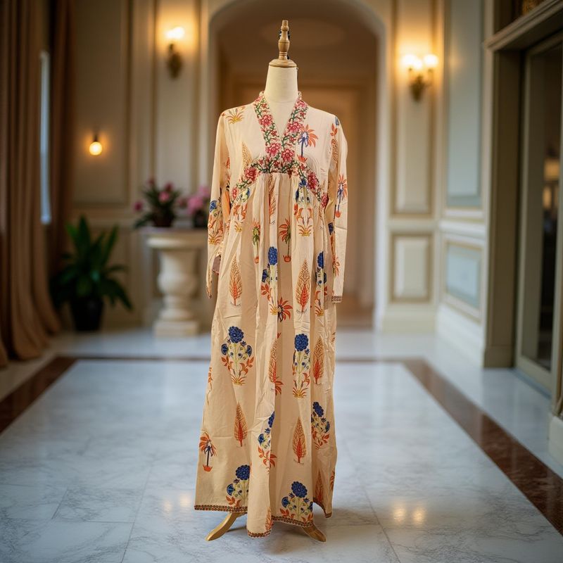 S/M Nida Printed Cotton Dress 57" Long Jalabiya